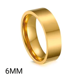 Stainless Steel Women's Wedding Ring - Elegant Flat Band Fashion Jewelry - US size 08 (6mm Gold Ring)