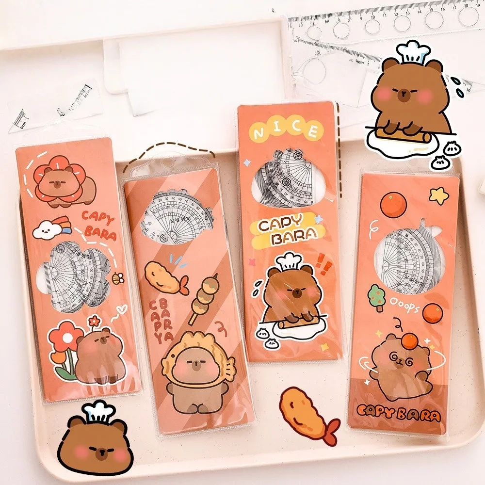 2/4/8세트 자 세트 학생용 귀여운 학교용 미학상 수상 학습 선물 기하학 도구 각도기 포함 어린이 수학 측정용