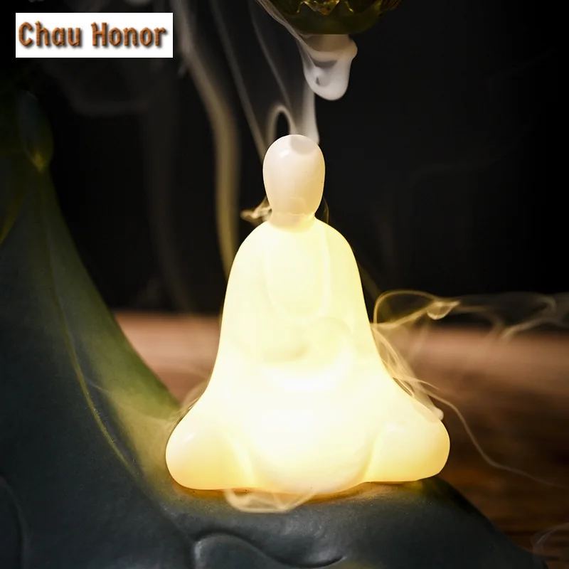Lotus Leaf LED Backflow Hanging Ball Incense Holder Luxury Mist Smoking Steamers Scented Aromatic Candles Tea Items Ornaments