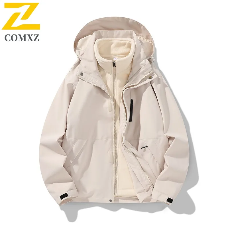 COMXZ Men's Trench Coat Windproof Loose Detachable Hood Travel Hiking Rainproof Coat Work Breathable Scratch Resistant Outerwear
