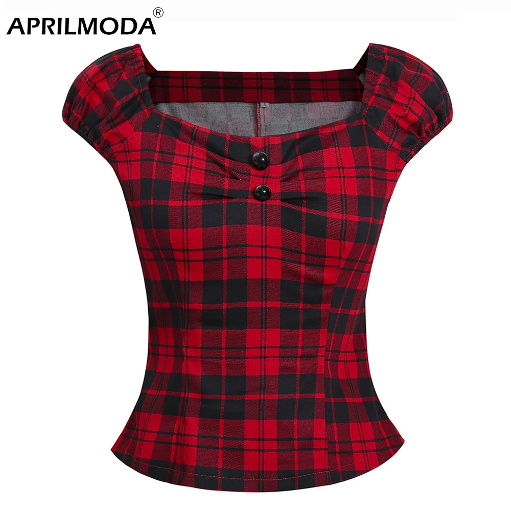 Blusas Retro para mujer, camisas con cuadros estilo Vintage de los 50 Pinup, ropa de moda inspirada en Gingham, 2022|Blusa| - AliExpress