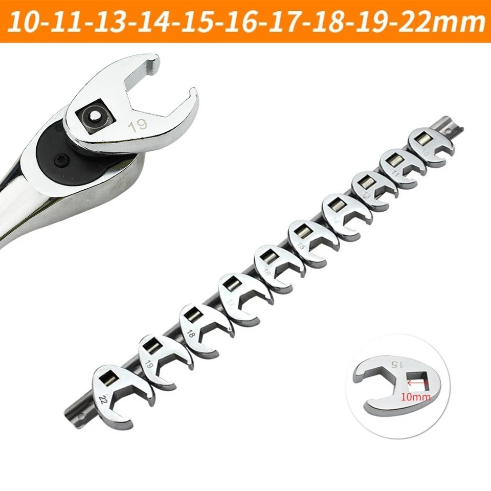 Lot De 10 Clés à Molette Alltrade - 3/8" SAE Et Métriques - Pour Cliquet Ou Pied De Biche