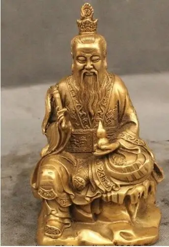 

7" China Chinese Taoism Brass Sitting High Lord Laojun Taoist Buddha God Statue