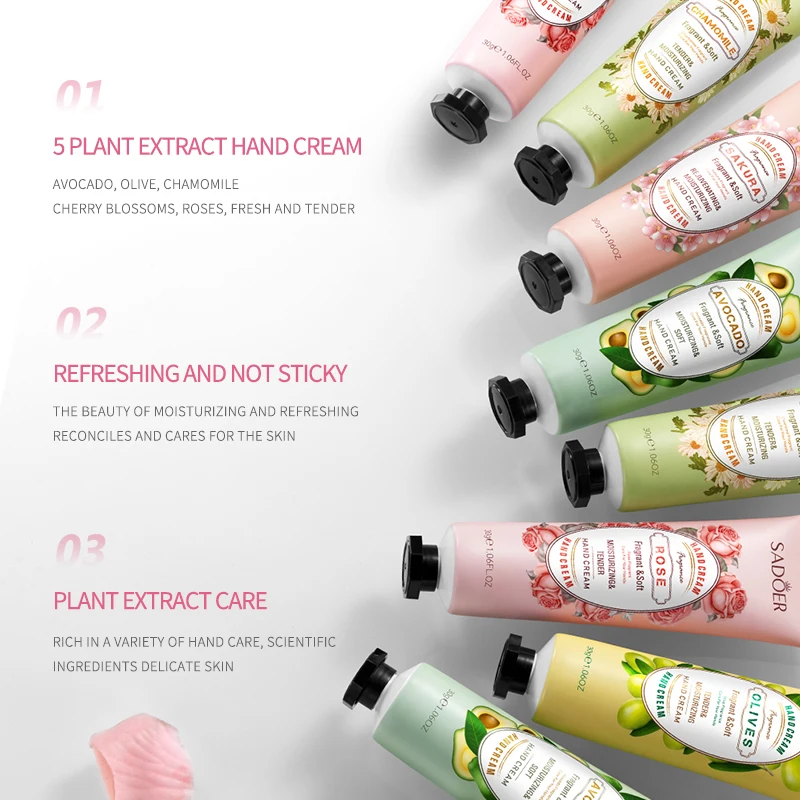5pcs/set SADOER Fruit Floral Hand Cream Sets Moisturizing Anti Peeling Anti-wrinkles Hand Creams Kit Hands Skin Care Products