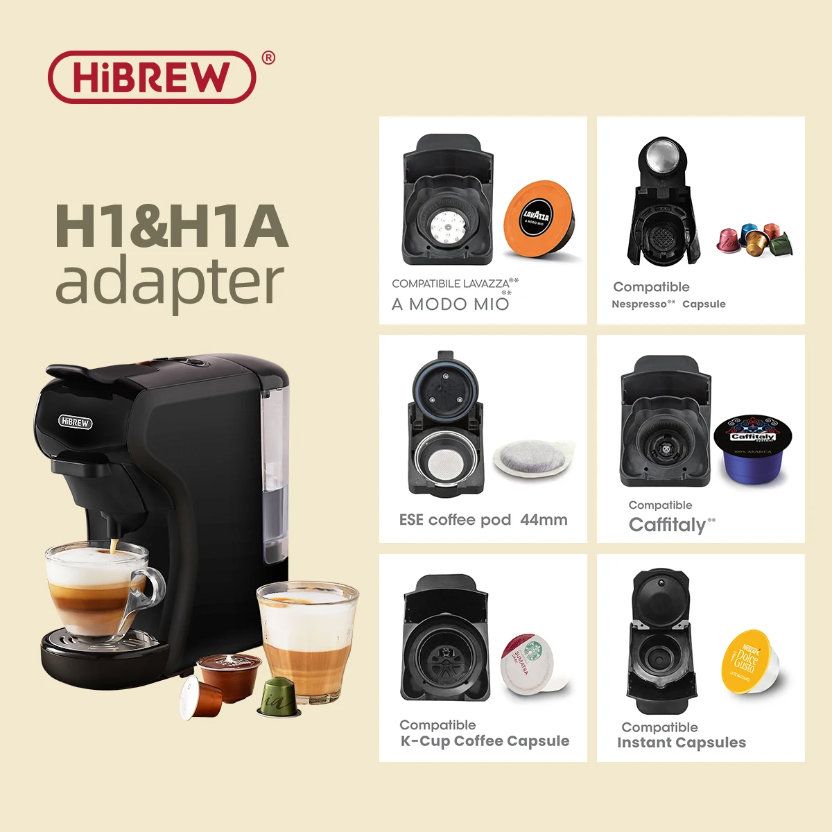 Coffee Adapter Parts HiBREW H1/H2 for Lavazza Blue Modo Mio ESE Pod Caffitaly