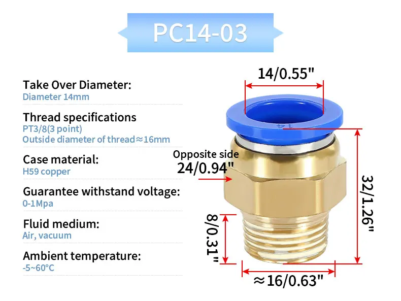 PC Pneumatischer Schnellverbinder Luftröhren-Schnellsteckgewinde gerade durch PC4 PC6 PC8 PC10 PC12-M5 01 02 03 04 Außengewinde – Detail 24
