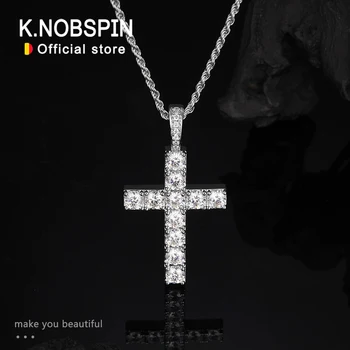 KNOBSPIN-collar cruzado de moissanita de 5,5 quilates, plata sólida s925, cadena de cuerda de 1,6mm, collares para mujer y hombre.