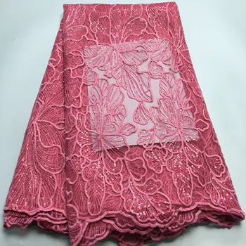 2024 African Mesh Lace Fabric High Quality Luxury Tulle French Sequined Lace Fabric Nigerian Bride Wedding Dress for Women A3367 1