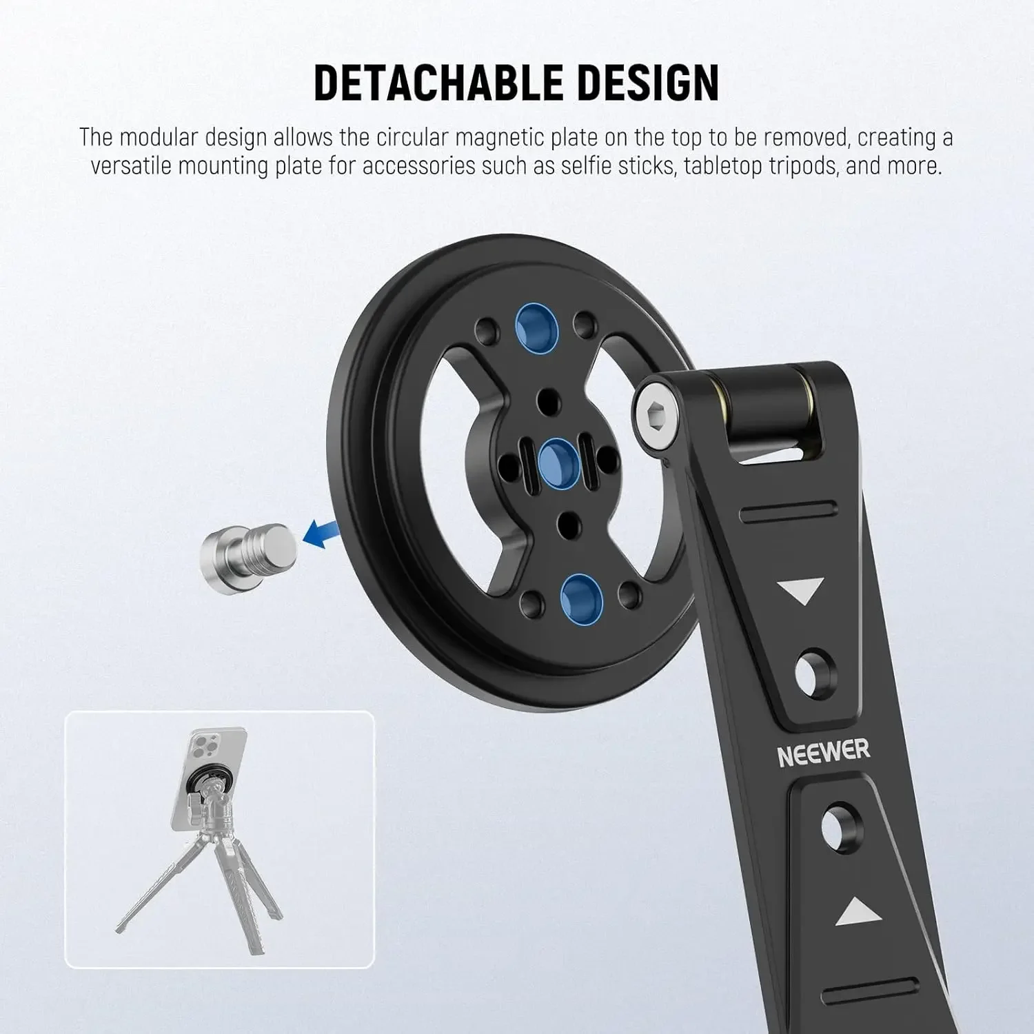 Magnetic Phone Tripod Mount with Cold Shoe, Metal Portable Smartphone Holder Ada