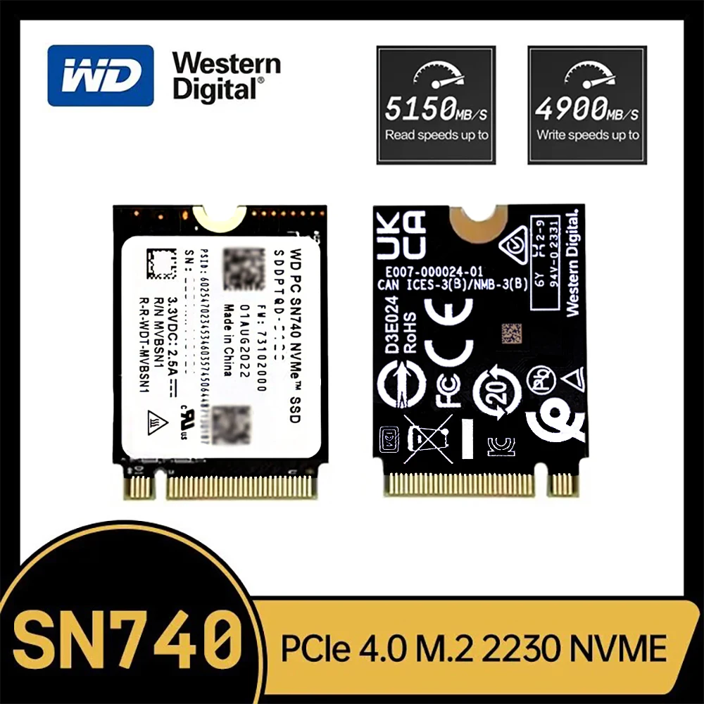 Western Digital-WD SN740 Disque SSD, 1 To, 2 To, SSD, M.2, 2230, Gen4, PCIe, 4.0 tage, NVMe, Steam Deck, Microsoft Surface ProX