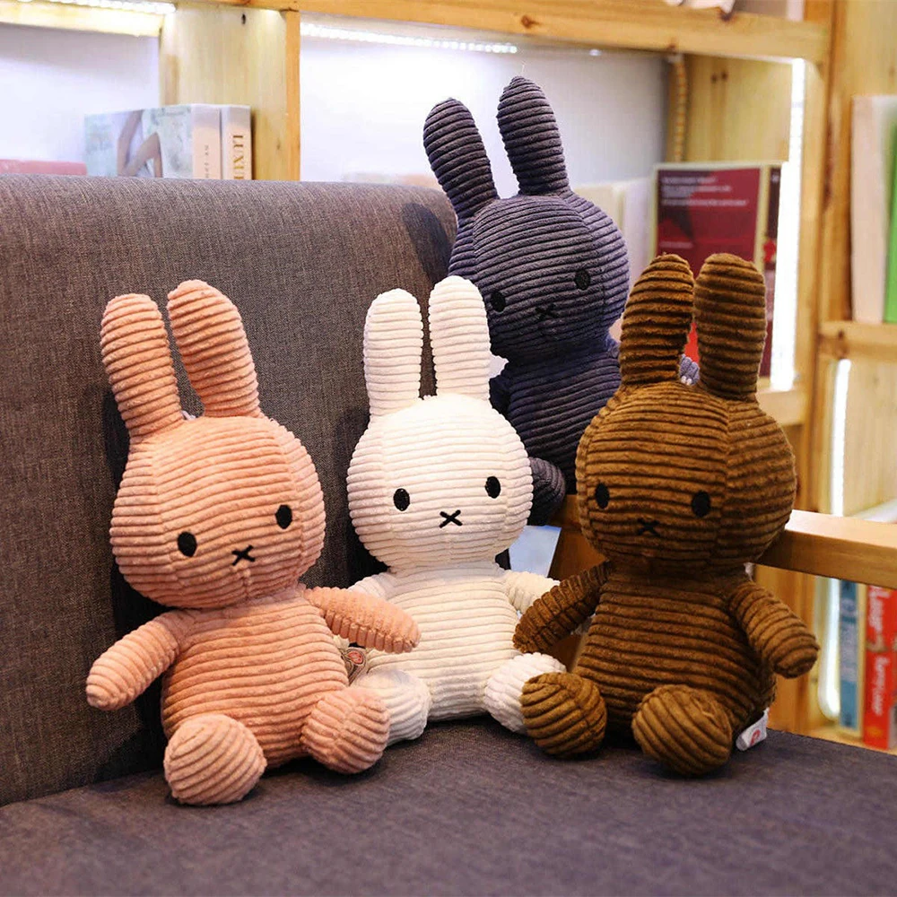 Kawaii Miffy Corduroy Striped Plush Doll Sitting Posture Home Decoration Fun Toy Girl Gift