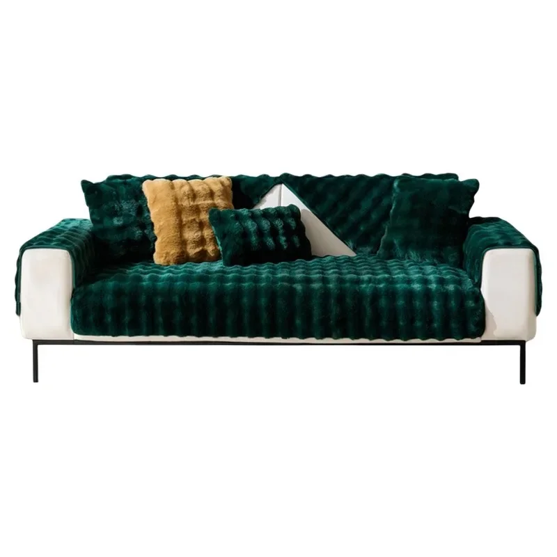 High Quality Rabbit Plush Sofa Cushion Precision Fabric Winter High-end Plush Cover Thickened Warm Anti Slip Seat L Sofa Towel 5