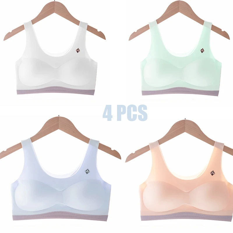Girls Backless Seamless Vest-style Bras Fixed Cups 2PCS Puberty Middle School High School Students