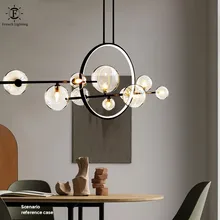 

Modern LED Glass Pendant Light Simple Family Dining Room Lamps 220v 110v Black Long Pole Hanging Lamp Industrial LED Ring Lights