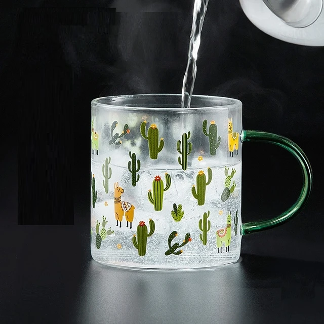 Taza grande de vidrio transparente resistente al calor con estampado de  flores de Cactus, vasos para café, agua, leche, avena, desayuno, 500ml,  16oz, 1 unidad - AliExpress
