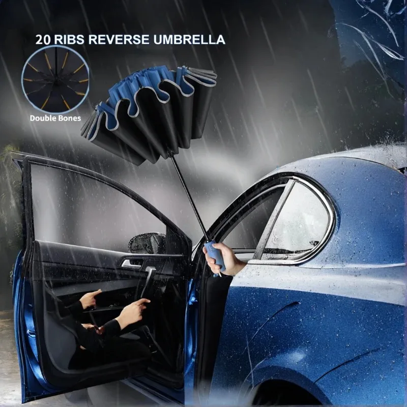 

Мужской и женский зонт, полностью автоматический складной зонт с защитой от ветра и светоотражающими полосками, УФ-зонты