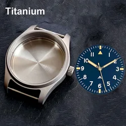 Pilot Titanium/Stainless Steel Watch Case - 39mm, 20ATM Waterproof with Sapphire Glass & Luminous Dial Hands - Fit VH31 (Titanium set - blue2)