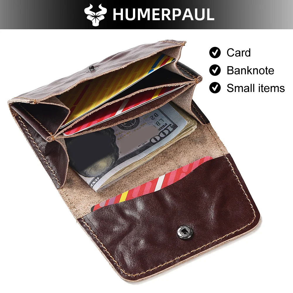 Portafoglio 100% Vera Pelle per Uomo e Donna, Vintage Fatto a Mano, Piccolo Porta Carte con Blocco RFID, Pochette in Pelle Originale - immagine 3