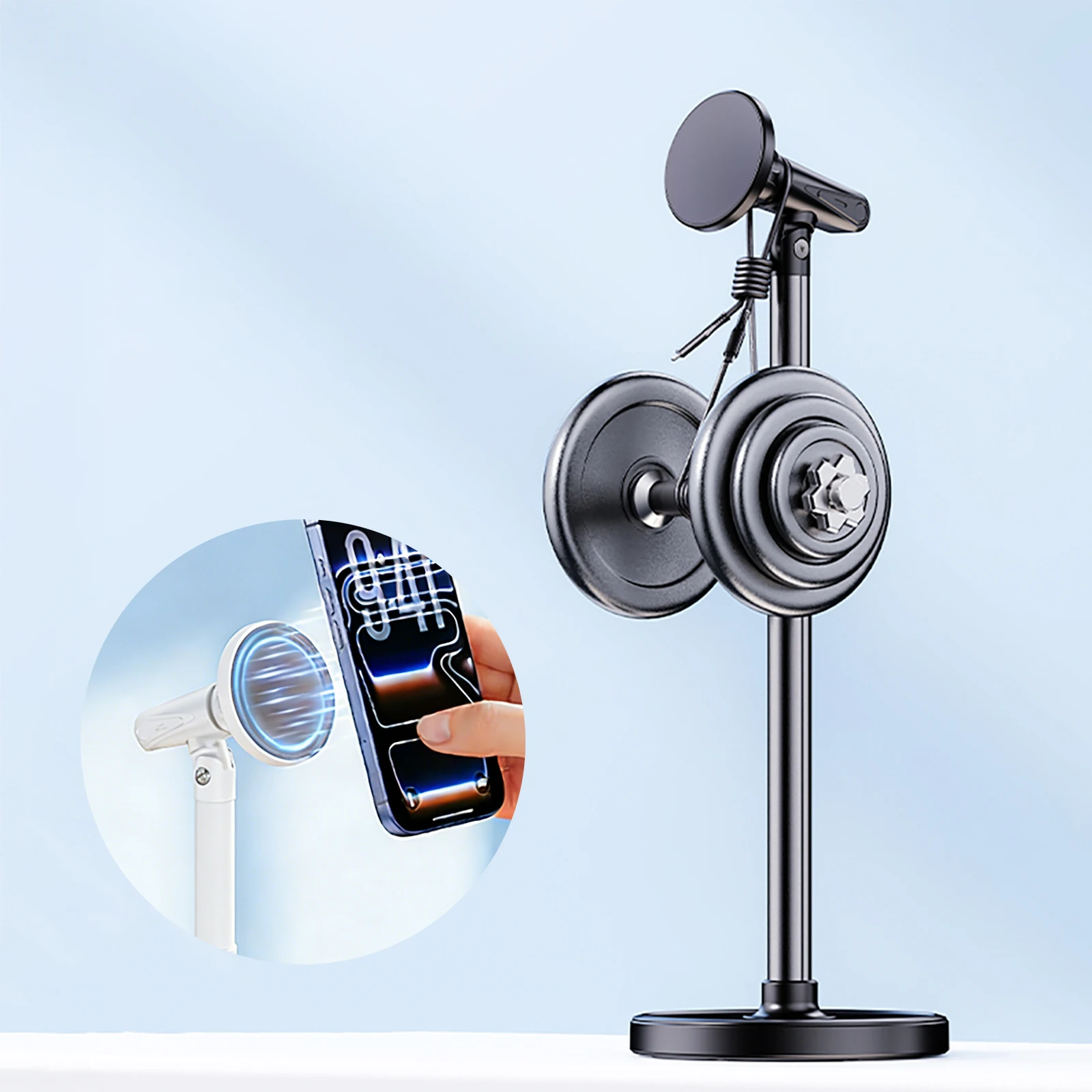 자석식 데스크 폰 거치대 높이 조절 가능 휴대폰 거치대 비디오 촬영용 사무실 책상 액세서리 (아이폰 17, 16, 15, 14 호환)