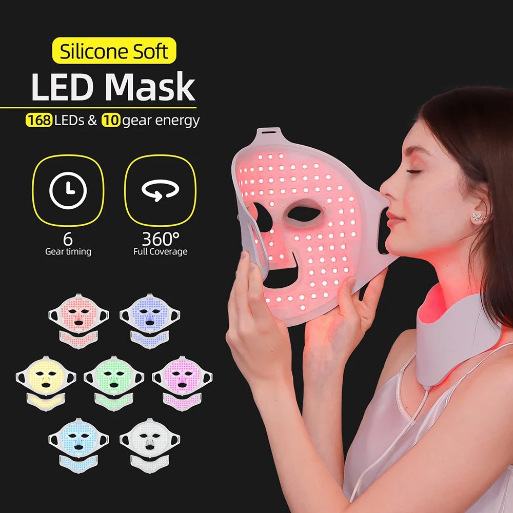 Foreverlily Face Neck Silicone LED Mask LED Facial Mask 7 Colors LED Light Photon Red Light Therapy 3D Flexible Facial Mask Anti-Ance Skin Care