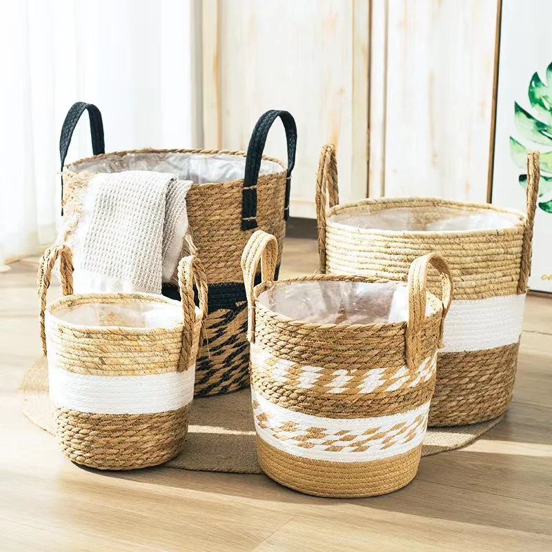 

Fancy Wicker Planter Basket Natural Flower Pot Home Decor Garden Laundry Bamboo Seagrass Storage Baskets Sundries Organizer