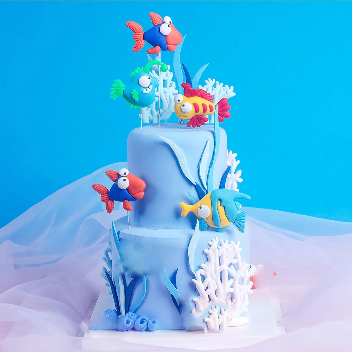 5PCS Under The Sea Cake Decoration Ocean Cake Topper Under The Sea