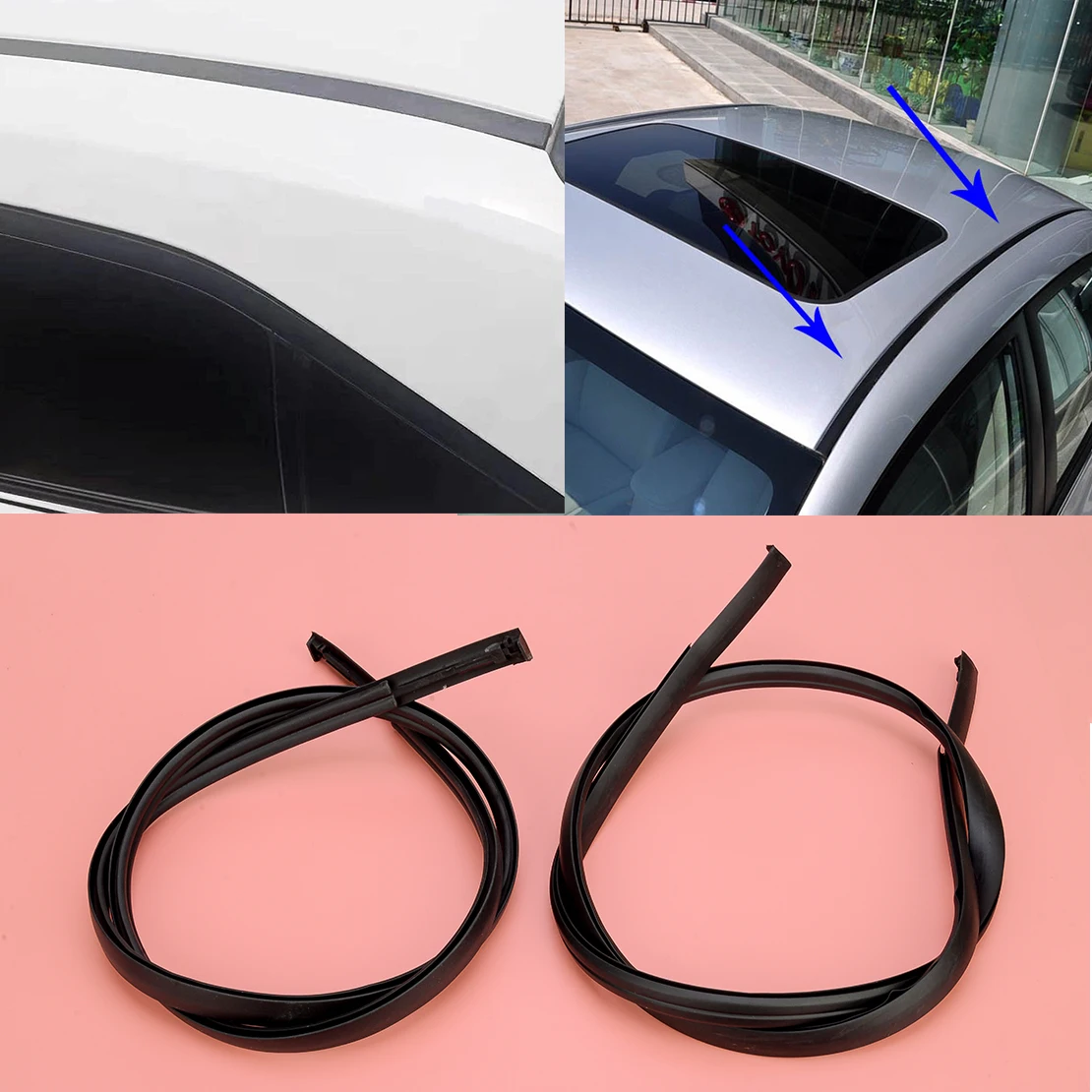 1 Pair Left Right Side Black Car Roof Trim Molding Strips Rubber Fit