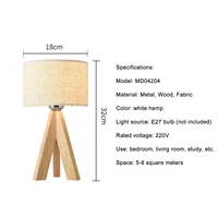 LED Wooden Bedside Lamp Tripod Table Lamp Vintage White Linen Lampshade for Bedroom Living Room E27 Socket(Bulb Not Included) 2