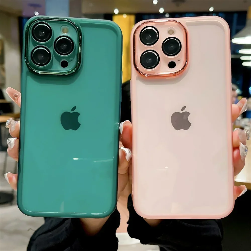 

Luxury silicone Film with lens Clear Phone Case for iPhone 15 Pro 11 13 14 Pro Max 12 X XS XR 7 8 Plus Soft TPU Back Cover