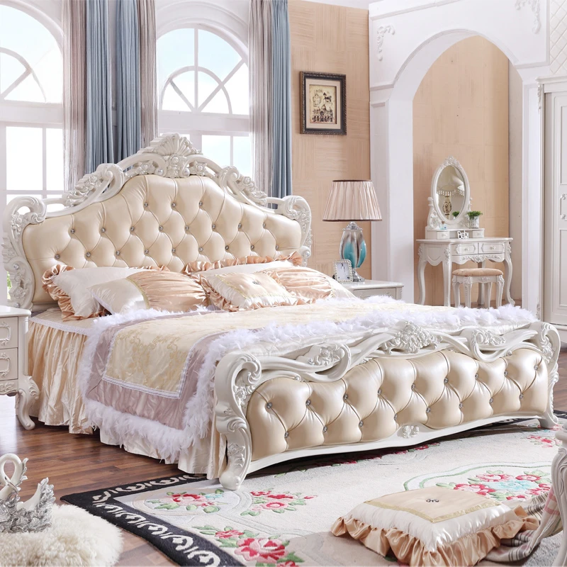 

European Style Double Bed Modern Simple Style Durable Bedroom Bed High Quality Home Furniture Leather King/Queen Size Bed