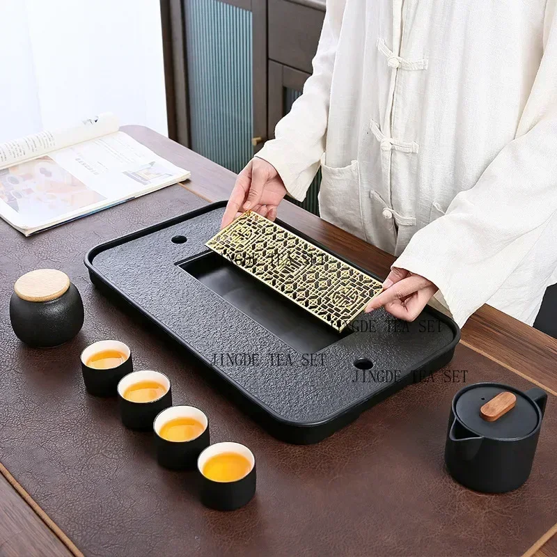 melamine Imitation black stone water storage tea tray Chinese style dry brewed tea tray modern home table decoration
