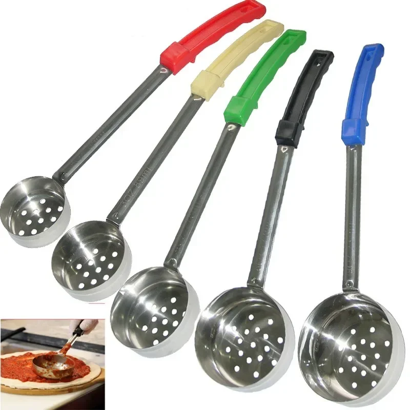 Stainless Steel Pizza Sauce Spoon with Long Rubber Handle Anti-Hot Pizza Spread Ladle Measuring Spoon Sauce Tools