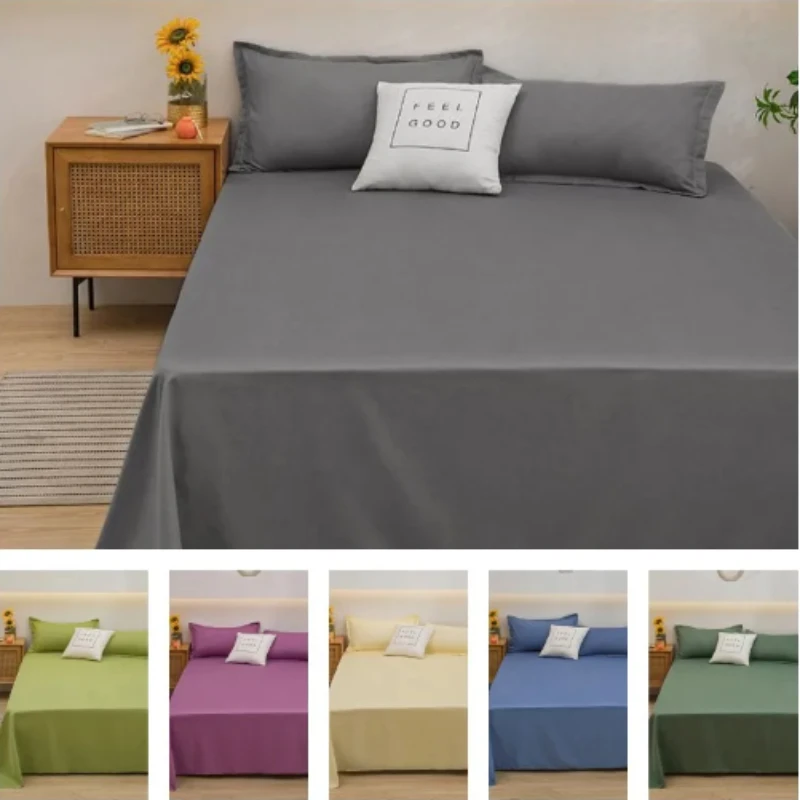 

1 pc Bed Flat Sheet for Double Bed Plain Solid Color Top Sheets Single/Queen/King Flat Bedsheets Soft Home Bed Linen Sheets