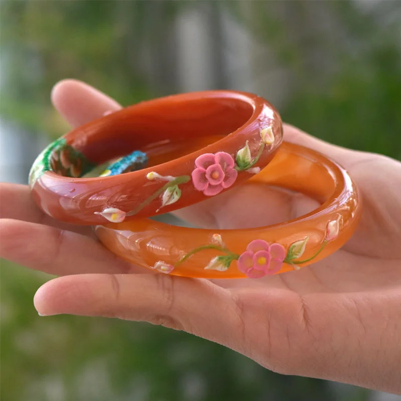 Jia Le/ Natural Brazil Inlaid Peacock Red Agate Bangle Accessories Fine Jewelry Bracelet Man And Woman Couple Party Gifts