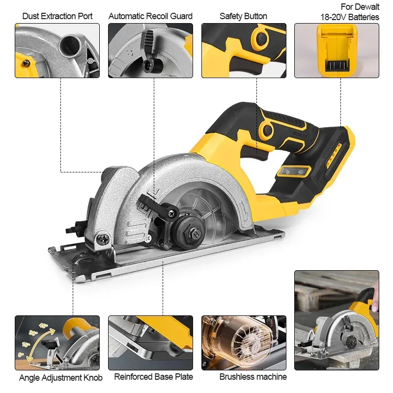 Cordless Electric Circular Saw FORGEKIN 5inch Brushless Motor 1000W Handheld Woodwork Saw For Dewalt 20V Battery pin