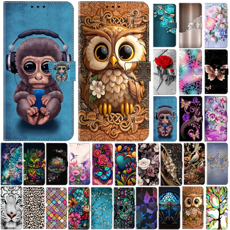 Elegant Painted Wallet Flip Phone Case with Book Cover Design