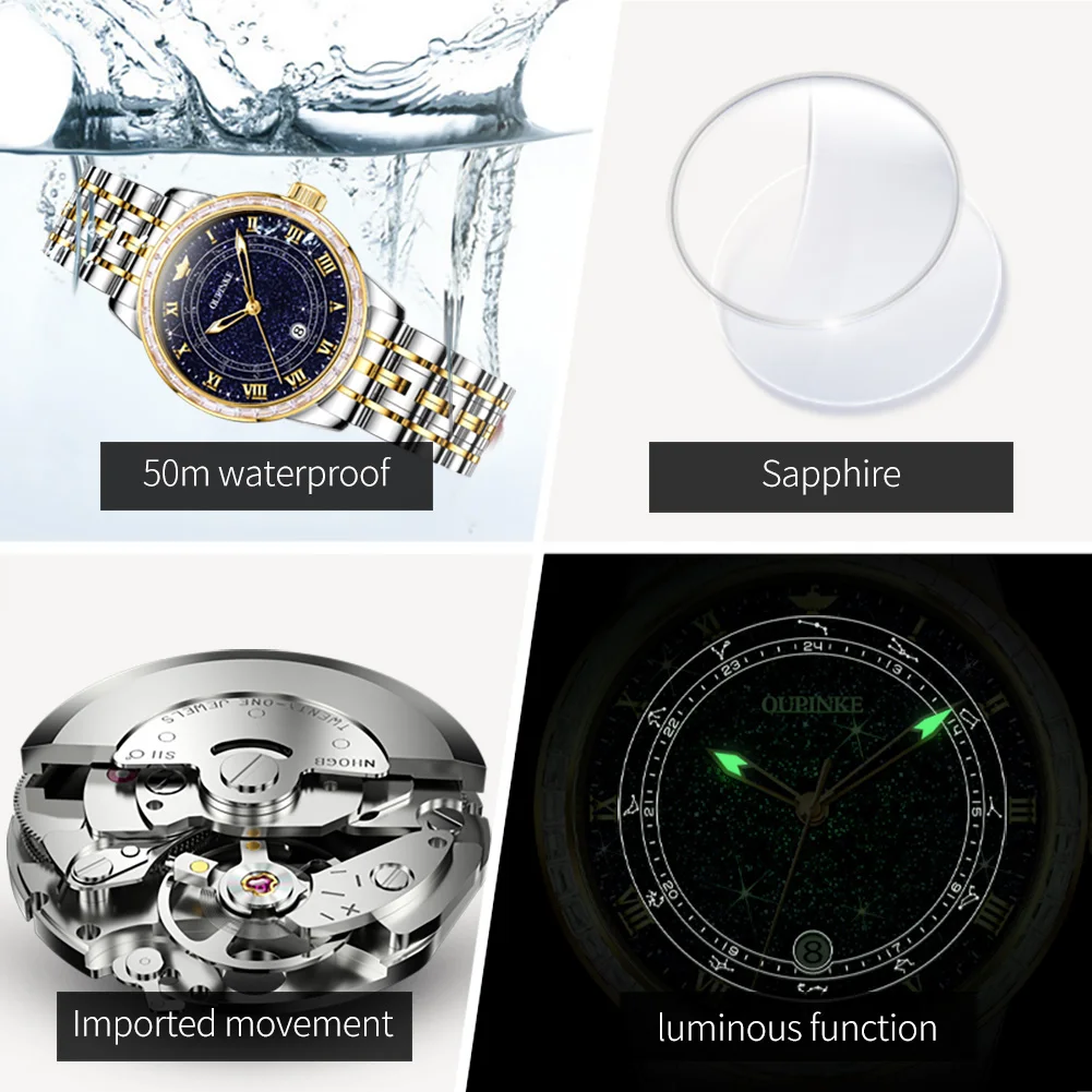 OUPINKE 3203 Woman Watch Starry Sky Automatic Mechanical Watch For Women Waterproof Date Elegant Luxury Ladies Dress Wristwatch