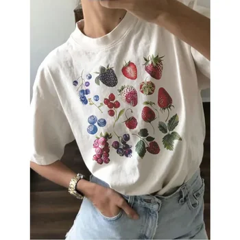 Aesthetic Fruit Berry Species Graphic T-shirt Fashion Cotton Tee Fruit Lover Blueberry Shirt with Cute Strawberry Cute Berry Top 1