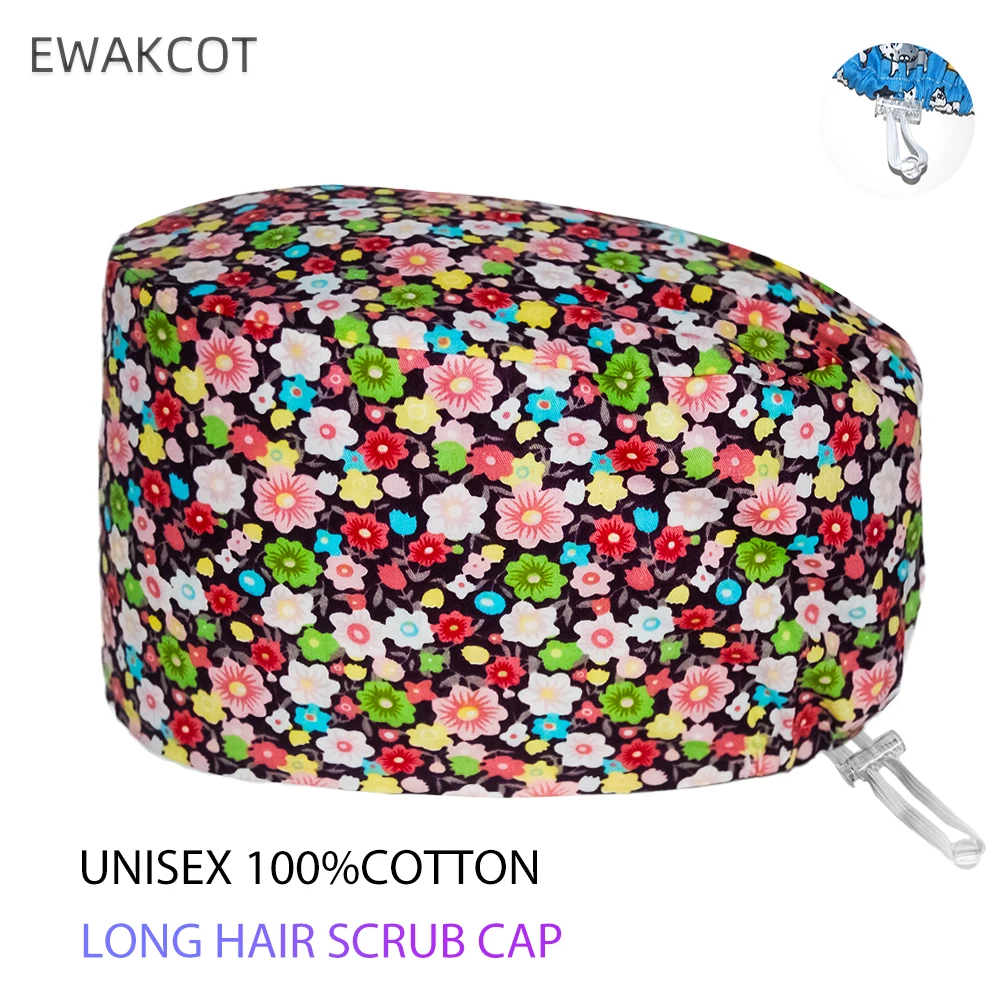 Жіноча хірургічна скраб-шапка з принтом матки, бавовна, гінеколог, капелюх для хірурга, гінекологія, лікарняна робота, хірургічна шапка, довге волосся