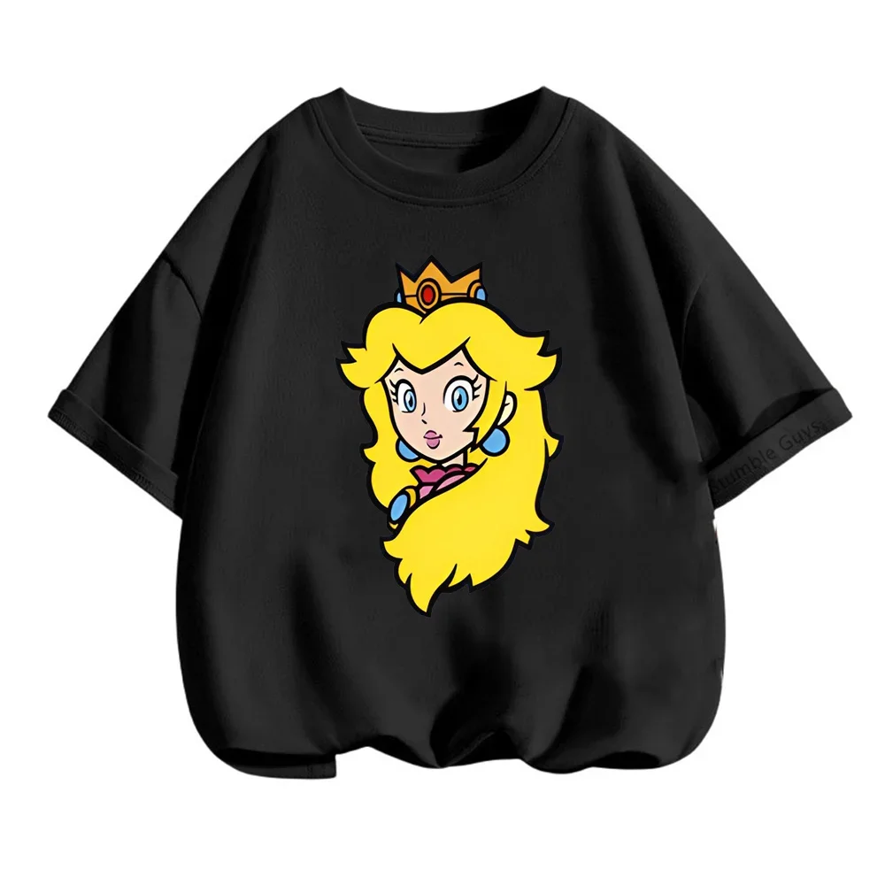 Kids Clothes Cartoon Tops Marios-bros Princess Peach T Shirts For Girls T Shirt Children's Short Sleeve T-shirt Baby Casual Tees 4