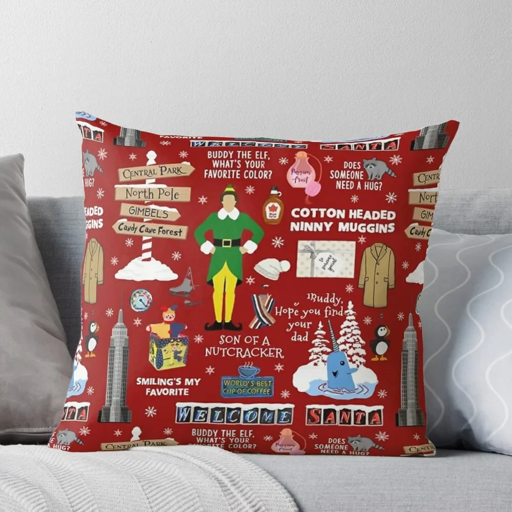 

Buddy the Elf collage, Red background Throw Pillow covers for pillows Pillow Covers Decorative Luxury Cushion Cover