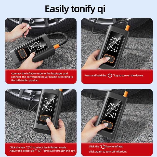 High Power Portable Air Compressor Smart Tire Inflator Digital Electric Pump with LED Light for Car Motorcycle Bicycle Emergency