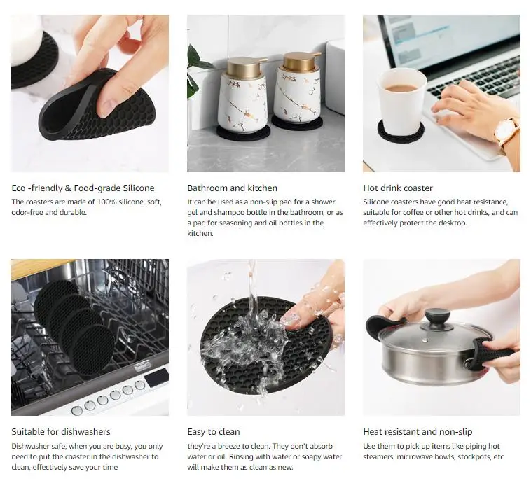 Silikon-Untersetzer-Set mit Halter für Getränke, Bier, Kaffee, geeignet für alle Arten von Tassen, heiß oder kalt, rutschfest, antihaftbeschichtet – Detail 1
