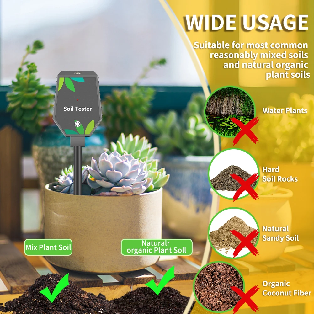 Soil Meter Digital pH Moisture Fertility Light Temp Humidity Analyzer for Garden