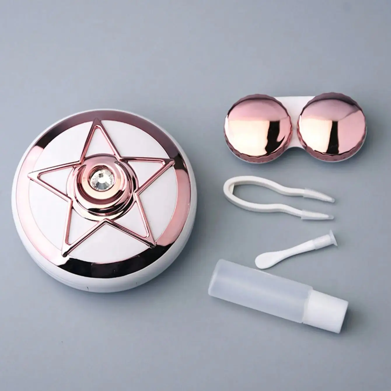 I-Lily Starry Sky Contact Lens Companion Box Five-Pointed Star Beauty Contact Lens Care Box Mirror and Removal Tool