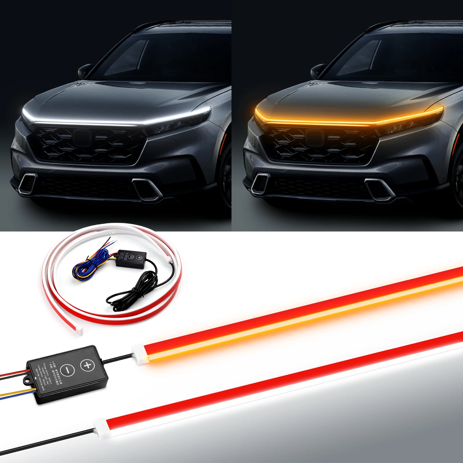 LED Car Hood Light Strip Dynamic With Start Scan Cuttable Ambient Turn Signal Lamp Decorative Auto Daytime Running Light DRL 12V