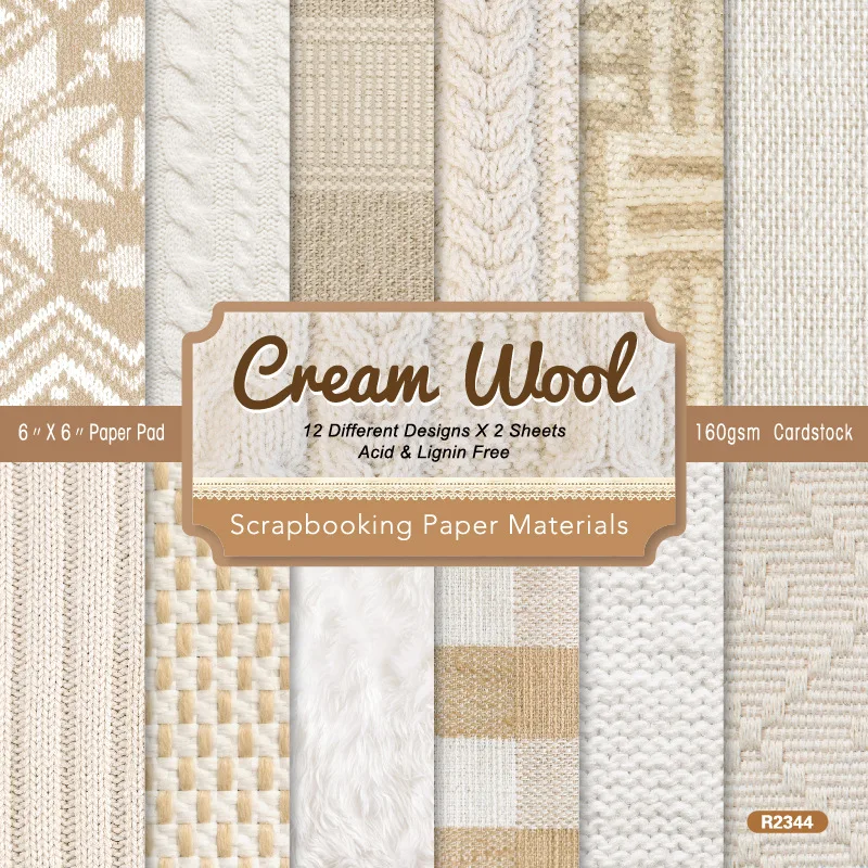 KLJUYP 24 sheets 6"X6" White Knitting Wool Scrapbook paper Scrapbooking patterned paper pack DIY craft Background paper
