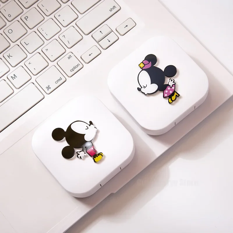 Disney Mickey Contact Lens Case Cute Cartoon Minnie Portable Make Up Beauty Pupil Storage Lenses Box Mirror Container Travel Kit