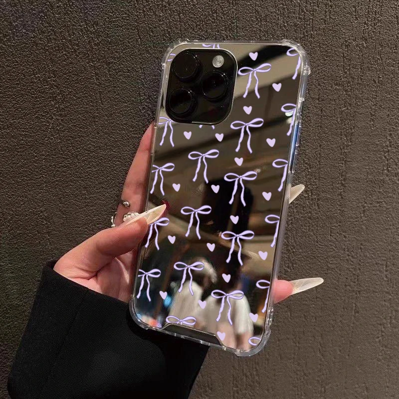 Vibrant Bow Mirror Phone Case with Makeup Mirror and Shockproof Soft Cover