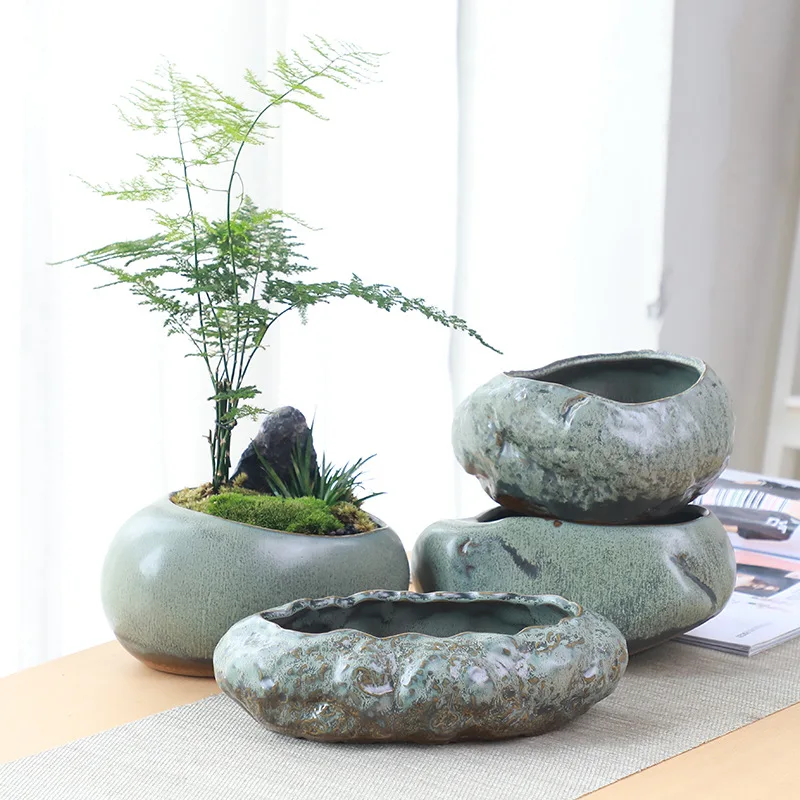 

Ретро керамический маленький цветочный горшок креативный настольный домашний суккулент зеленое растение Wenzhu горшечная посуда китайский сад ручная работа